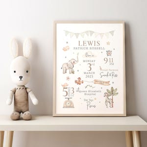 New Baby Print Gift, Personalised print for boy, Blue Print, Nursery Print Boys, Personalised Gift for Boys, Birth Stats print