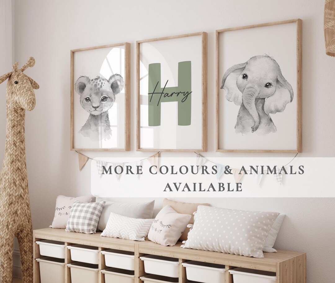 Set of 3 Safari Animal Nursery Prints: Kids Bedroom Decor, Jungle ...