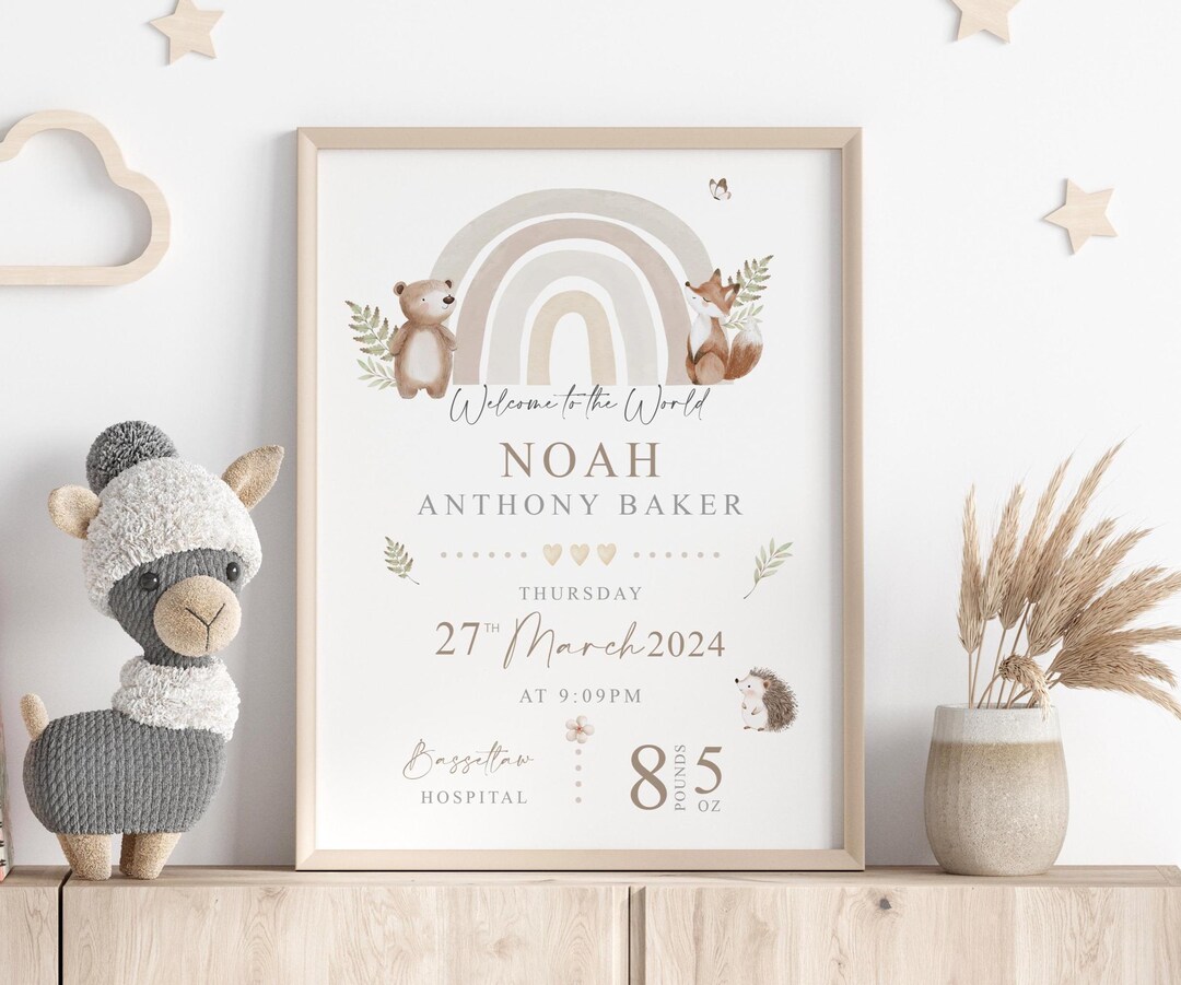 Neutral New Baby Print Gift, Personalised Print for Newborn Baby, Gift ...