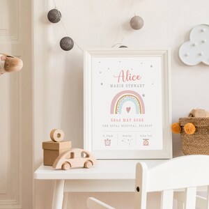 New Baby Girl Gift, Personalised print for girls, Gift for Baby girl, Nursery Print Dusky Pink, Personalised Gift for Girls, Rainbow Print image 5