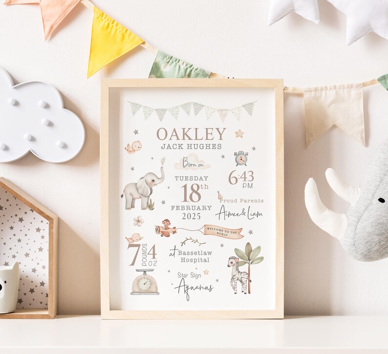 New Baby Print Gift, Personalised print for boy, Blue Print, Nursery Print Boys, Personalised Gift for Boys, Birth Stats print