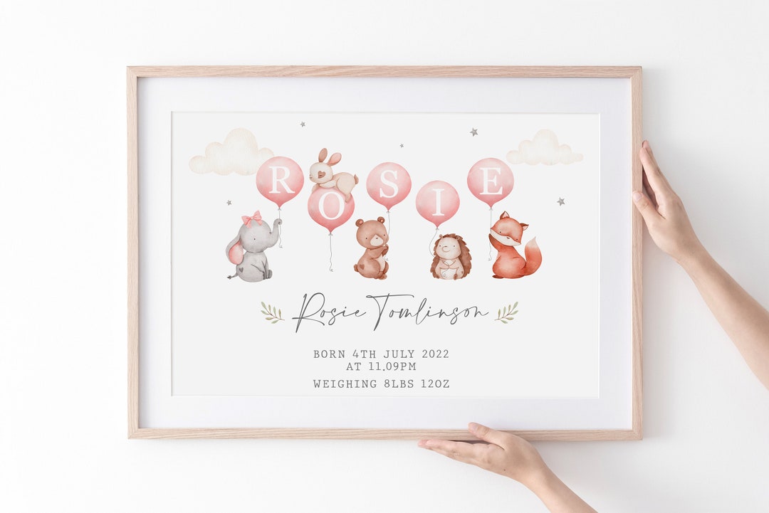 New Baby Girl Gift, Personalised Print for Girls, Gift for Baby Girl ...