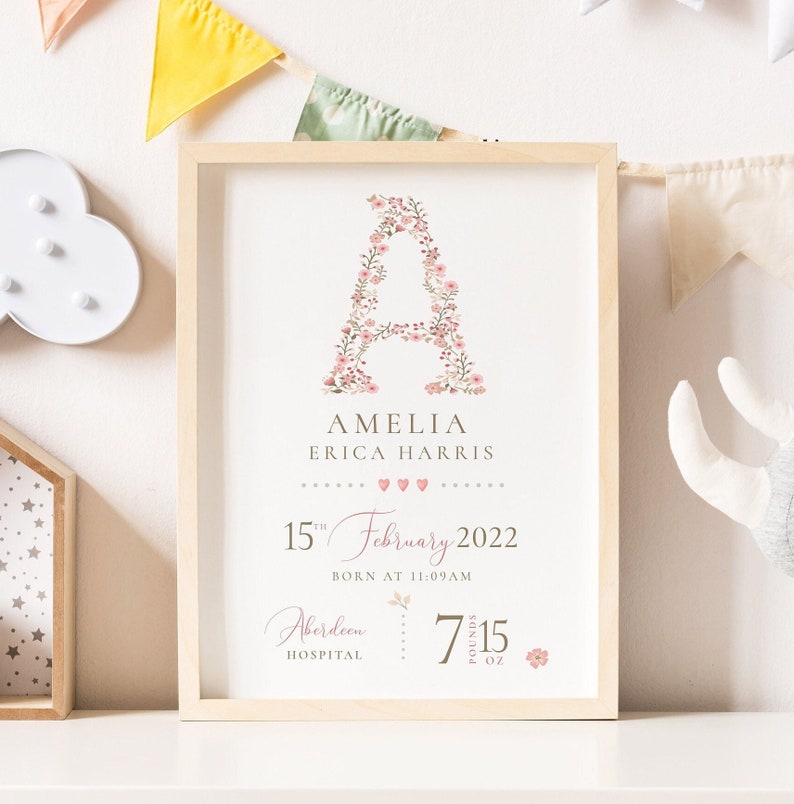 New Baby Personalised Print: Birth Details Keepsake Gift, Newborn Gift ...