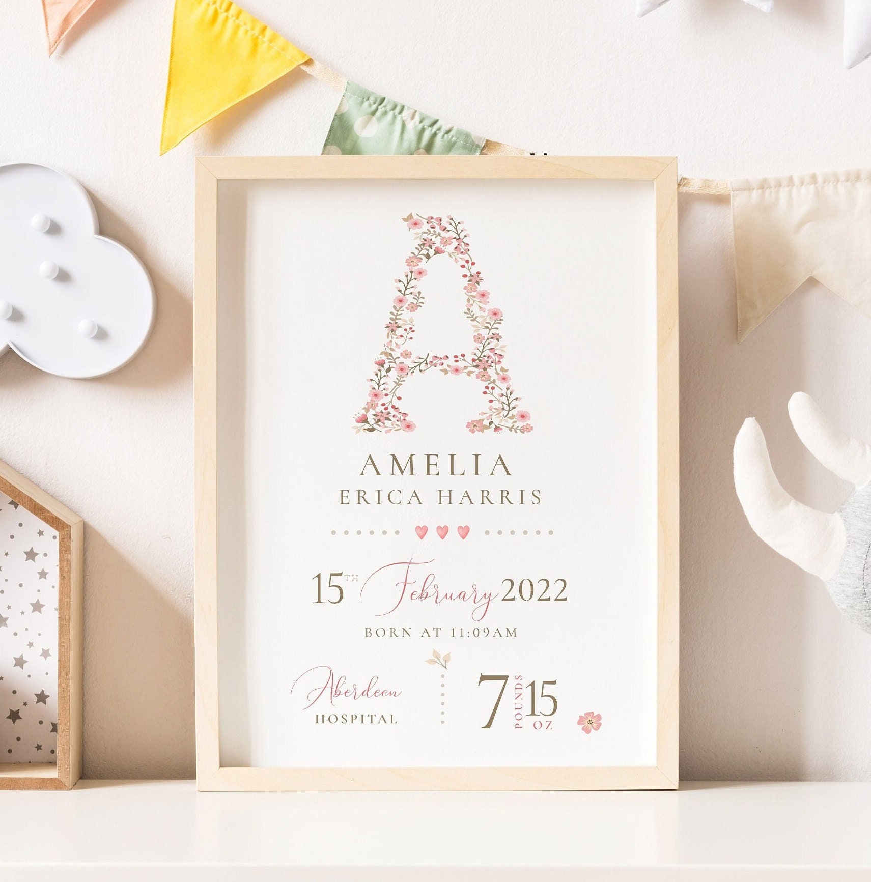 New Baby Personalised Print: Birth Details Keepsake Gift, Newborn Gift ...