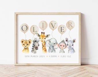New Baby Gift | Safari Name Print | Personalised name print | Safari Jungle Animal Nursery Print | Neutral Baby Nursery Decor| Name Print
