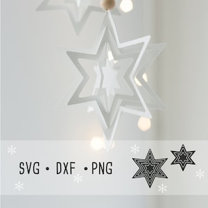 Plotter file SVG, DXF, PNG two paper stars to make yourself. Winter stars cutting plotter