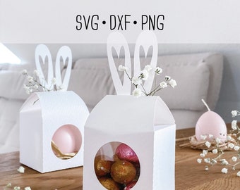 Caja con orejas de conejo para construir tú mismo | Archivo de trazador digital SVG, DXF, PNG ? Envoltorio de regalo