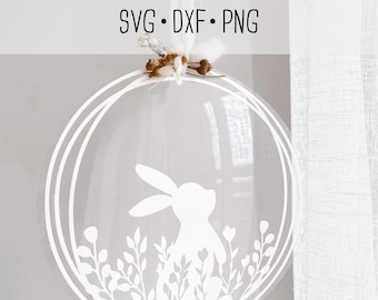 Plotter file SVG, DXF, PNG bunny in flower meadow 1-color for cutting plotter, Easter bunny spring file