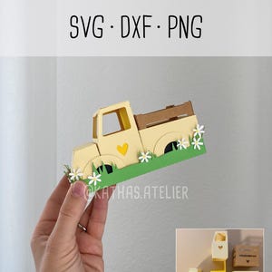 Archivo de trazador SVG, DXF, PNG Caja de regalo de coche de primavera para construir usted mismo. Archivo de trazador de corte