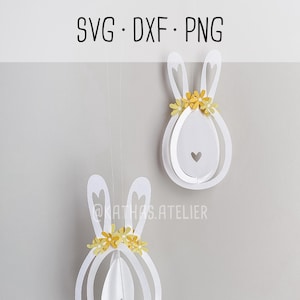 Plotterdatei SVG, DXF, PNG Hasenaufhänger mit Blümchen in 2 Größen