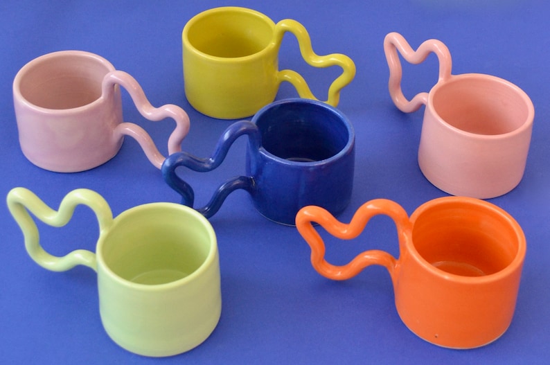 Pink handmade ceramic mug with wiggle handle image 9