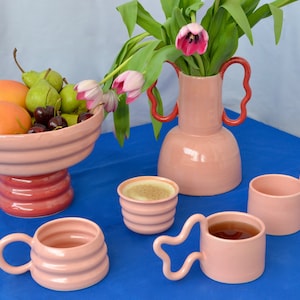 Pink handmade ceramic mug with wiggle handle image 6