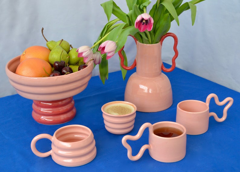 Pink handmade ceramic mug with wiggle handle image 6