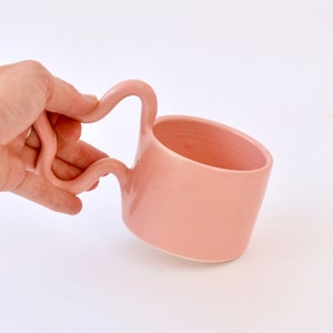 Pink handmade ceramic mug with wiggle handle image 4