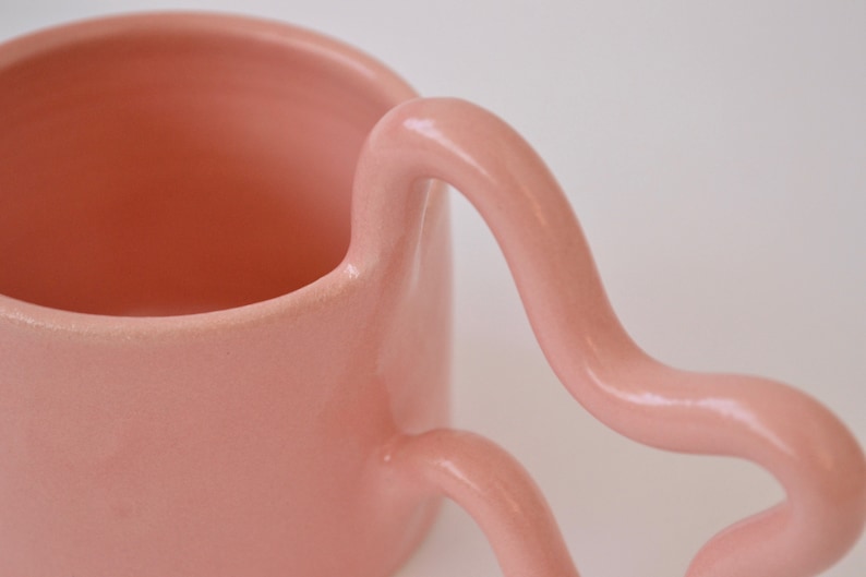 Pink handmade ceramic mug with wiggle handle image 5