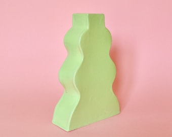 Handmade ceramic wavy vase in lime