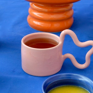 Pink handmade ceramic mug with wiggle handle image 8