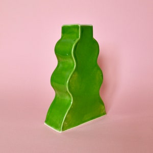 Handmade ceramic wavy vase in green image 1