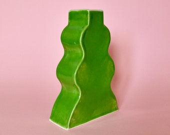 Handmade ceramic wavy vase in green