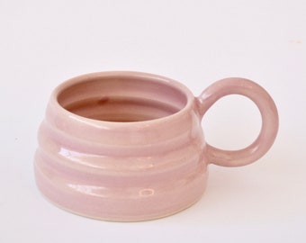Lilac handmade ceramic mug with wiggly ripple shape