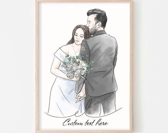 Custom Watercolor Portrait From Photo, Wedding Portrait, Couples Portrait, Anniversary Gift, Painting Wedding Colored Gift, Wedding Day Gift
