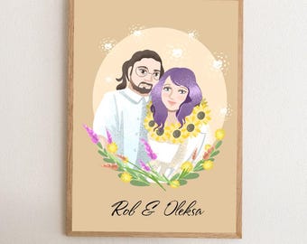 Custom Portrait From Photo, Digital Illustration, Personalized Portrait, Couple Portrait, Wedding Gift, Custom painting