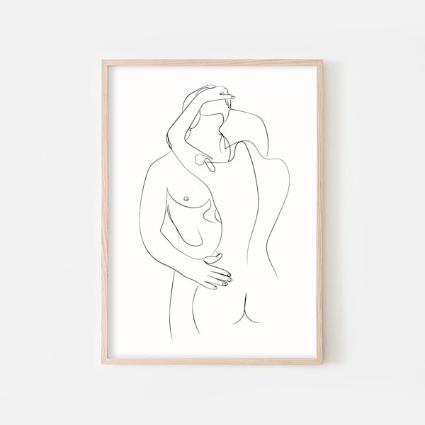 Nude Line Drawing Erotic Art Print Nude Prints Booty Print Sex Scene Drawing One Line Art Woman and Man Art Minimalist Erotic Line Drawing