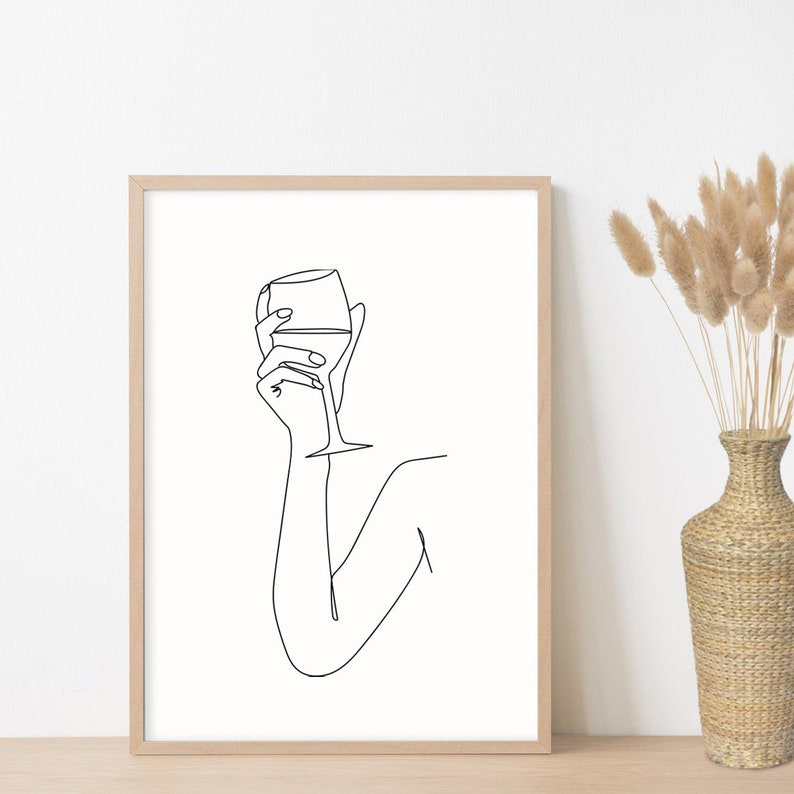 Woman Drinking Wine Print One Line Wine Glass Art Print