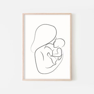 Familjeteckningar Set med 2 tryck, Familjeteckning, Abstrakta linjekonst, Familjeset-posters, Mamma- och barnkonst, Pappa- och barntryck, Minimalistiskt bild 2