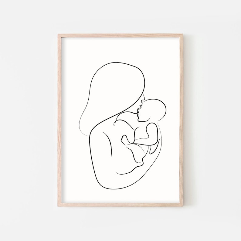 Familjeteckningar Set med 2 tryck, Familjeteckning, Abstrakta linjekonst, Familjeset-posters, Mamma- och barnkonst, Pappa- och barntryck, Minimalistiskt bild 2