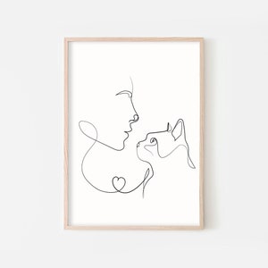 Cat and Woman Line Art Print, Cat Line Art, One Line Drawing, Cat Minimal Art, Cat Print, Minimal Cat Design, Pet Poster, Cat One Line Art
