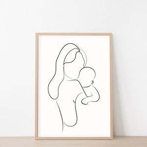 Family Print Set of 3, Mom & Dad and Baby Art, Family Line Art, Nursery ...
