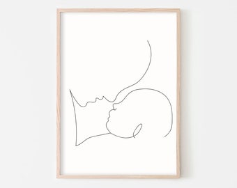 Abstract Family Art Print, One Line Art, Mom And Baby, Nursery Print, Motherhood Art, Newborn Art,Minimalist, Family Line Art