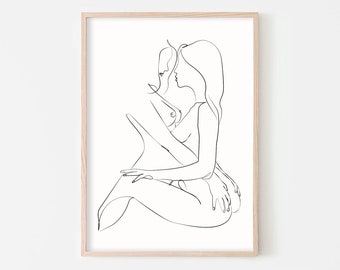 Erotic Lesbian Line Art Couple Line Art Love Art Body Line Drawing Nudes Line Drawing LGBTQ Art Print Lesbian Pride Gift LGBTQ Pride Art