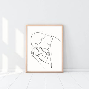 Familjeteckningar Set med 2 tryck, Familjeteckning, Abstrakta linjekonst, Familjeset-posters, Mamma- och barnkonst, Pappa- och barntryck, Minimalistiskt bild 9