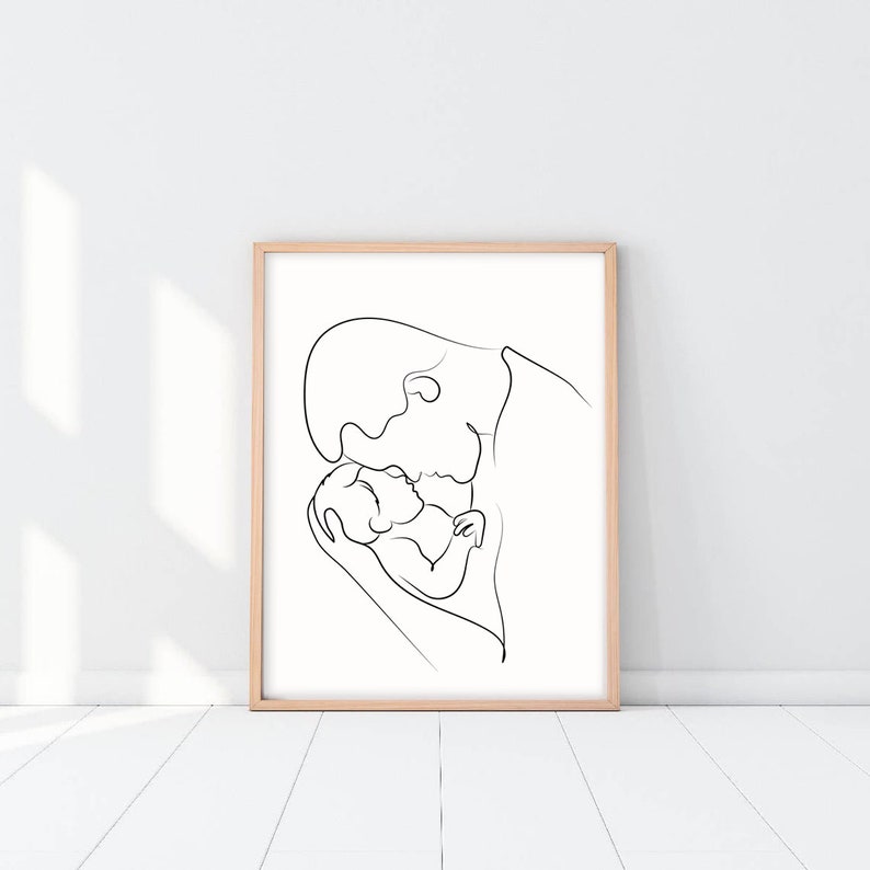 Familjeteckningar Set med 2 tryck, Familjeteckning, Abstrakta linjekonst, Familjeset-posters, Mamma- och barnkonst, Pappa- och barntryck, Minimalistiskt bild 9