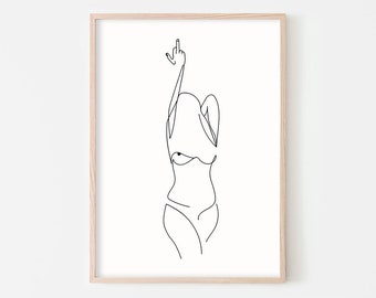 Feminist Art Middle Finger Print Feminist Art Print Swearing Prints One Line Art Nude Line Art Feminist Print Woman Body Line Art Boob Print