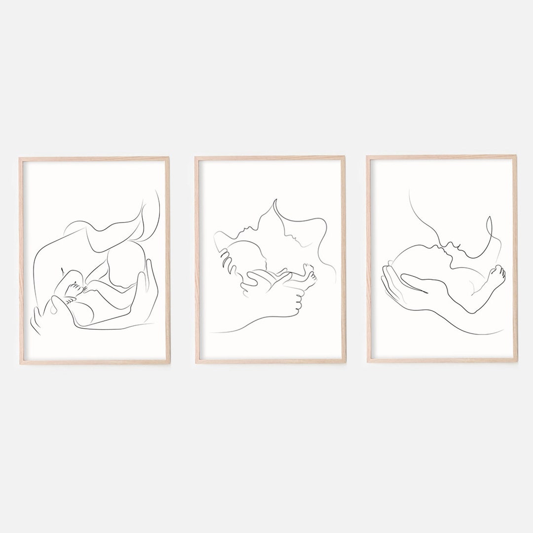Family Art,set of 3 Line Art Prints,minimalist Art,mothers Day Art
