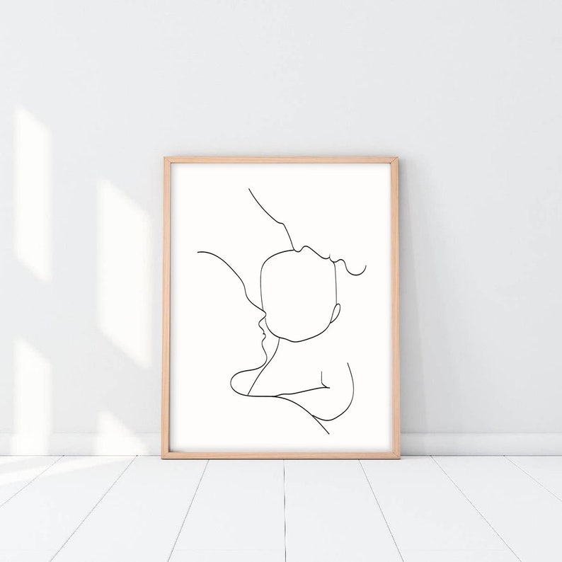 Puede incluir: Un dibujo en blanco y negro de una l&iacute;nea de un padre sosteniendo un beb&eacute;. El dibujo es de estilo simple, con la cabeza del padre y la cabeza del beb&eacute; conectadas por una sola l&iacute;nea.