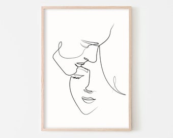 Abstract Couple Art Print, Kiss Print, Minimalist Couple Art, Abstract Love Art, Face Line Art, Minimalist, Love Print, Trendy Art