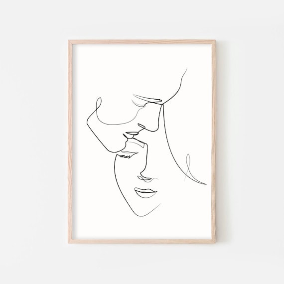 Abstract Couple Art Print, Kiss Print, Minimalist Couple Art, Abstract Love Art, Face Line Art, Minimalist, Love Print, Trendy Art