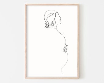 Pregnancy Art, Pregnant Mom Gift, Pregnant Woman Print, Pregnant Woman Line Art, Pregnant Woman Gift, Pregnancy Gift, Mom to be Gift, Decor