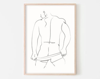 Abstract Man Body Art Nude Sexy Man Art Male Line Drawing Man Nude Sketch One Line Art Male Body Print Minimalist Art Naked Man Line Art
