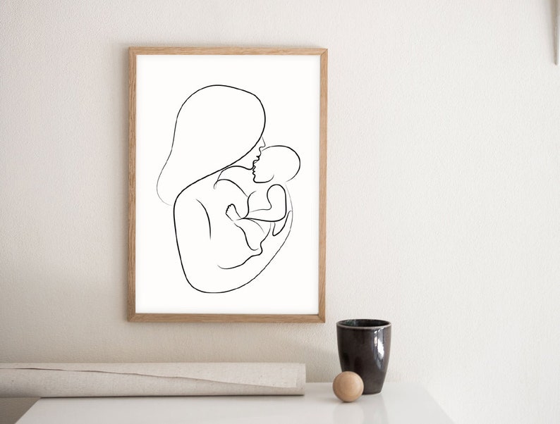 Familjeteckningar Set med 2 tryck, Familjeteckning, Abstrakta linjekonst, Familjeset-posters, Mamma- och barnkonst, Pappa- och barntryck, Minimalistiskt bild 4