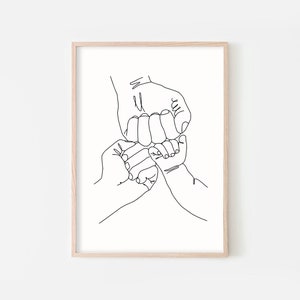 Family Hands Line Art,One Line Art, Family Print, Newborn Wall Art, Minimalist Art,Family Holding Hands Print,New Baby Gift,Hand Line Art