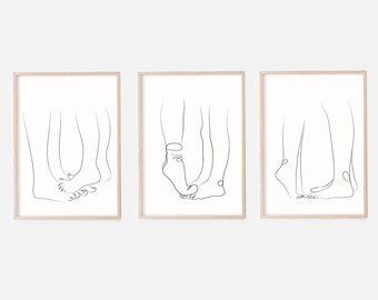 Set of 3 Couple Line Art, Legs Line Artwork, Abstract Line Drawing, Minimalist Love Poster, Outline Legs Drawing, Female Leg Art