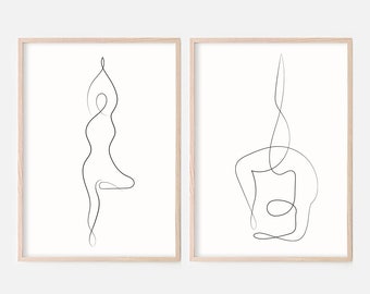 Yoga linjekonst, set med 2 yogatryck, yoga namaste konsttryck, yogagåva, utskrivbar linjekonst, abstrakt yogakonst, yogaväggkonst, yogapositionskonst