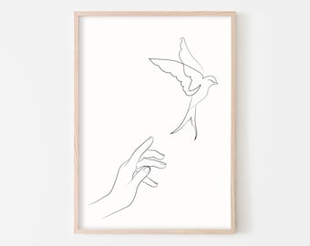Bird Art Print, Line Art, Swallow Print, One Line Art, Minimalist Poster, Cute Bird Line Art, Black and White Wall Decor, Bird Drawing
