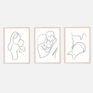 Family Print Set Of 3, Mom & Dad And Baby Art, Family Line Art, Nursery Print, Newborn Wall Art, New Mom And Dad Art Print, Kids Room Art