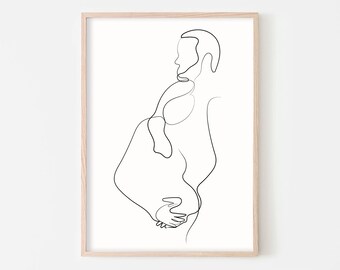 Pregnancy Line Art, Pregnancy Wall Decor, Pregnancy Artwork,Pregnant Art, Pregnancy Print, Couple Line Art,Family Art,Woman Art